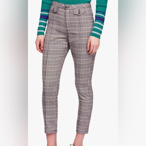 Free People Womens Tailored Plaid Short Pants cropped ankle  size 6 - Picture 4 of 13